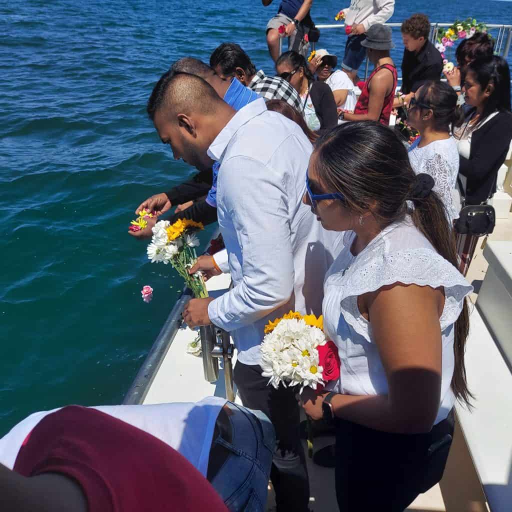 Preparing to scatter ashes at sea
